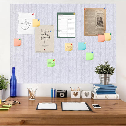 Large Cork Board Alternative, 12 Pack Felt Board with Safe Removable Adhesive Tabs Felt Wall Tiles, Large Cork Boards for Walls, Cork Board for Home Office, Pin Boards for Walls, Stripe Marble White