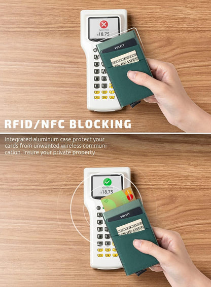 VULKIT Card Holder with Money Pocket Pop Up Wallet RFID Blocking Slim Metal Bank Card Case Holds 5 Cards and Notes
