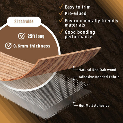 GSCIT Club Red Oak Edge Banding, 3 inch x 25ft roll of Veneer Edge Banding Preglued Flexible, Real Wood Tape Banding