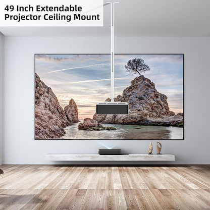 suptek White Projector Ceiling Mount Bracket Fits Flat or Sloped Ceiling Height Adjustable with Extendable Length 30.7-49.21inch,for LCD/DLP Projectors,White (PR05LW)