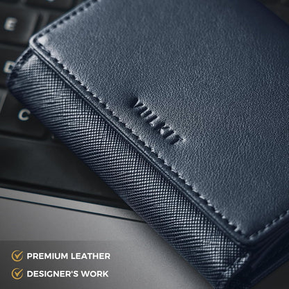 VULKIT Business Card Holder Premium Leather RFID Blocking Card Case With ID Window Magnetic Closure Holds Up to 40 Business Cards