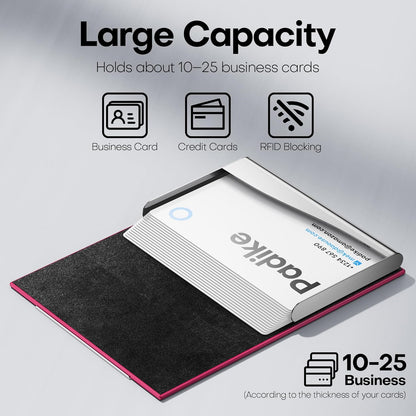 Padike Business Card Holder, Business Card Case Professional PU Leather & Stainless Steel Multi Card Case,Business Card Holder Wallet Credit Card ID Case/Holder for Men & Women. (Rose red)