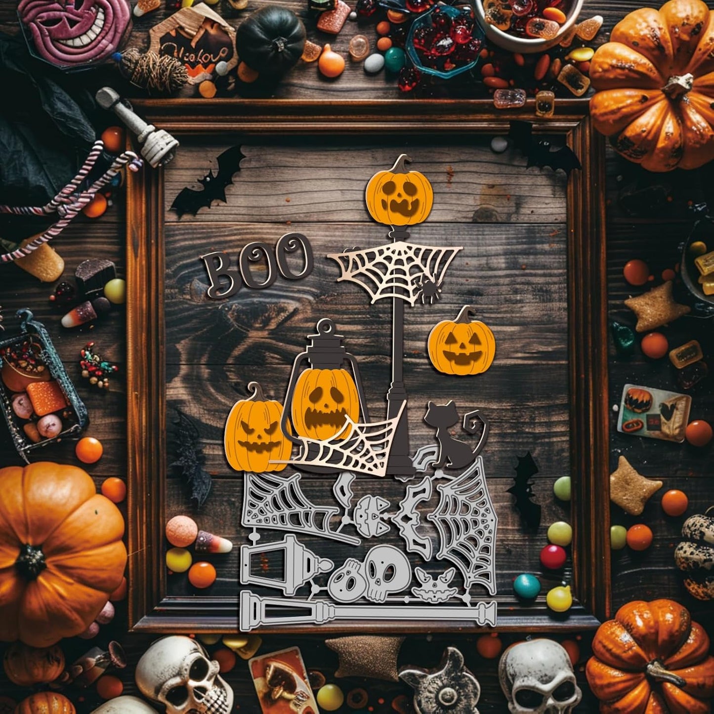 GLOBLELAND Halloween Pumpkin Lamp Cutting Dies for Card Making Skeleton Bat Cut Die for DIY Scrapbooking Journal Embossing Paper Craft Decor