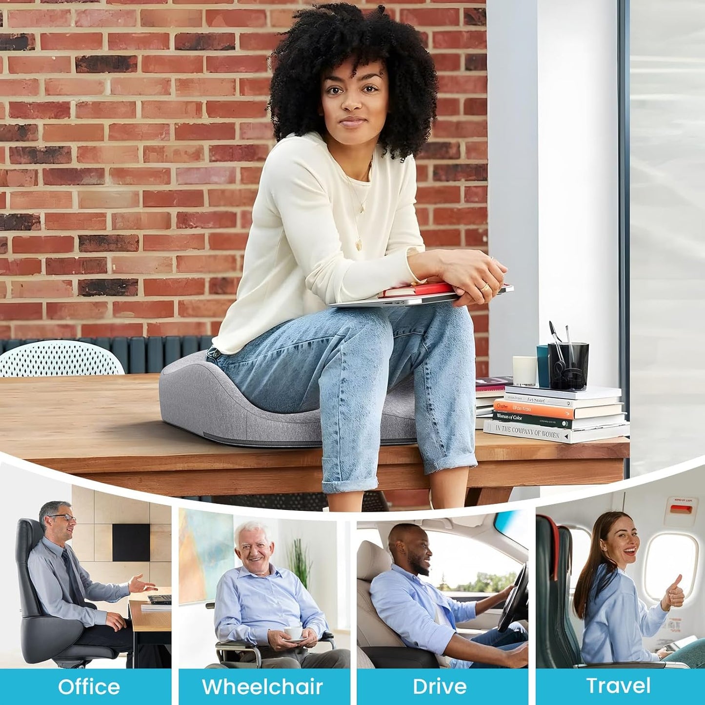 Benazcap Seat Cushion, Memory Foam Cushion for Office Chair - Ergonomic Chair Cushions for Tailbone Pain Relief, Sciatica & Back Support, Office Chair Cushion & Car Seat Cushion, Grey