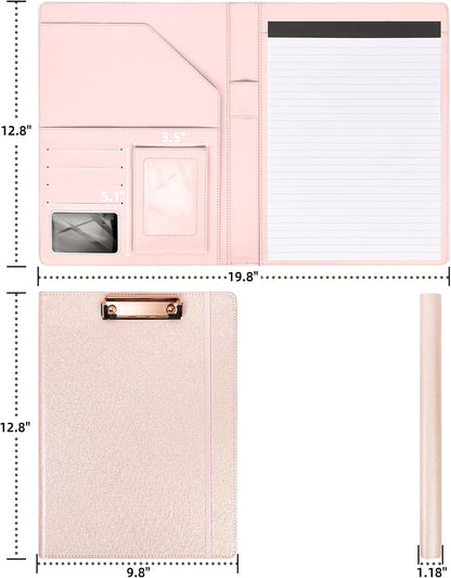 Leather Portfolio Organizer Women Clipboard with Storage Pink Clip Board for Notepad,Phone,Cards