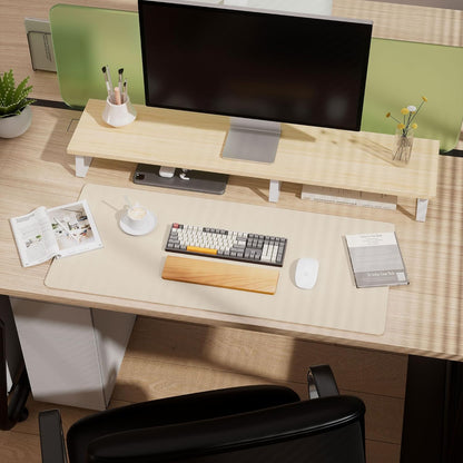 Aothia Dual-Sided Desk Mat - Leather & Cork Desk Protector, Large Mouse Pad & Writing Pad for Office/Home, Waterproof, Beige (35.4" x 15.7")