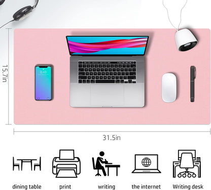 Desk Mat Large Protector Pad - Multifunctional Dual-Sided Office Desk Pad,Smooth Surface Soft Mouse Pad, Waterproof Desk Mat for Desktop, Pu Leather Desk Cover for Office/Home(Pink, 31.5" x 15.7")