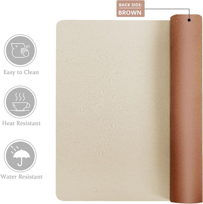 Aothia Double-Sided PU Leather Desk Pad - Non-Slip Large Mouse Pad & Desk Mat for Office, Home - Waterproof, Easy to Clean, Durable Dual-Sided Surface (23.6"x13.7", Beige)