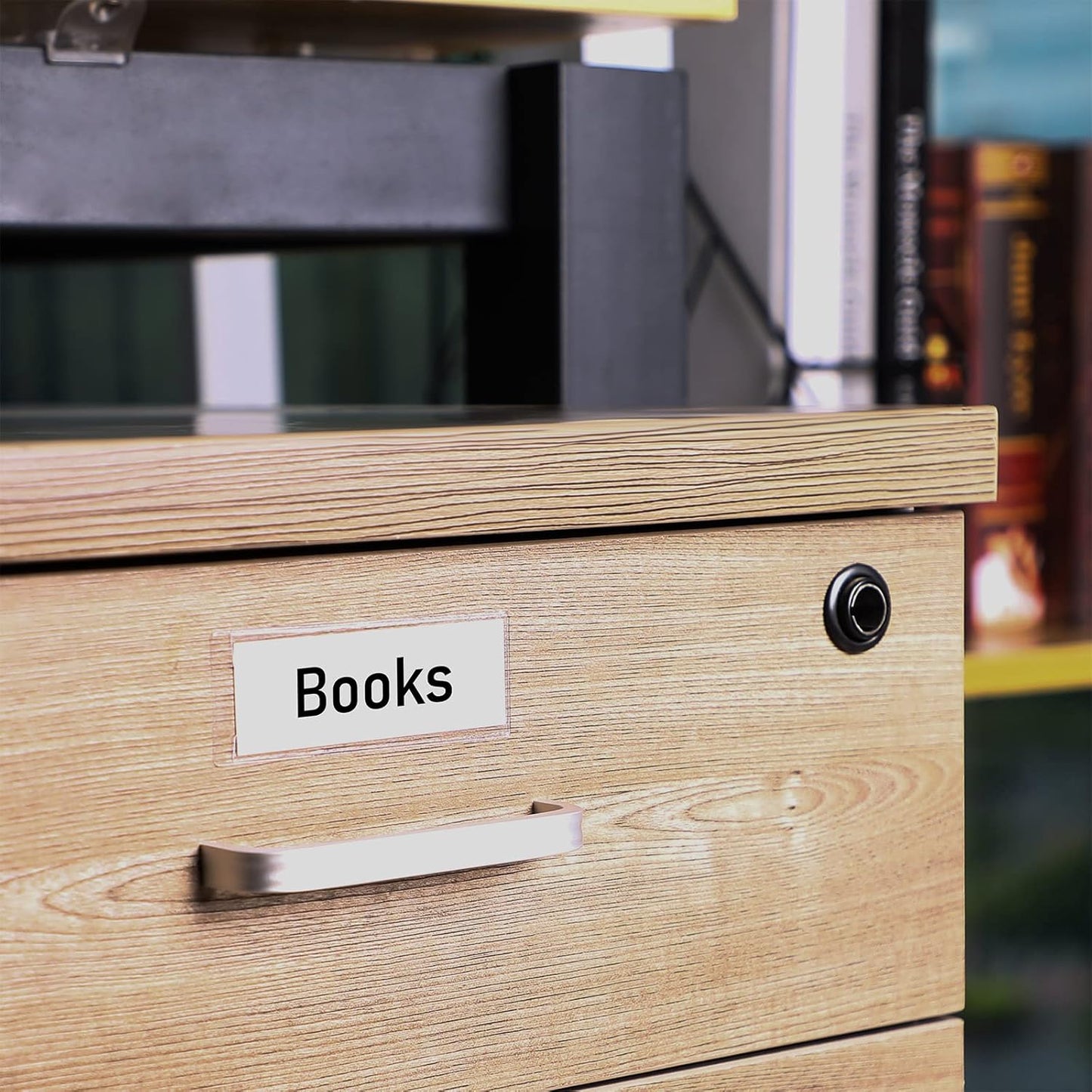 Chinco 50 Pack Clear Adhesive Pockets, Labels for Storage Bins, Plastic Self Adhesive Index Card Holder with Top Open for Organizing Bins Box Drawer(1.2 x 3.35 Inches)