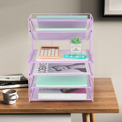6-Tier Letter Tray Paper Organizer, Desk Organizers and Accessories, Desktop File Organizer, Office Desk Accessories for Office Supplies(Purple)