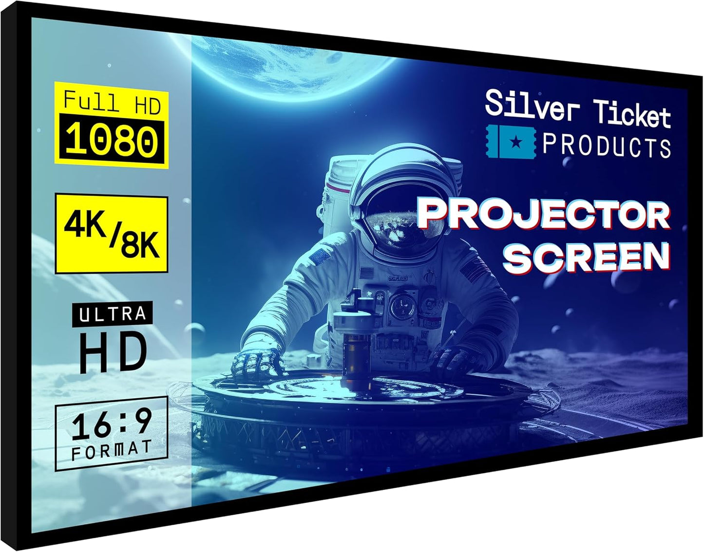 Silver Ticket Products STR Series 6 Piece Home Theater Fixed Frame 4K / 8K Ultra HD, HDTV, HDR & Active 3D Movie Projection Screen, 16:9 Format, 106" Diagonal, Grey Material STR-169106-G