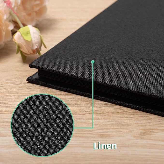 Large Photo Album Self Adhesive 4x6 8x10 10x12 13"x12.6" Scrapbook Album 12.6"x11" Inch 60 Black Sticky Pages Linen Cover Magnetic Photo Album with A Metallic Pen and DIY Stickers(Black)