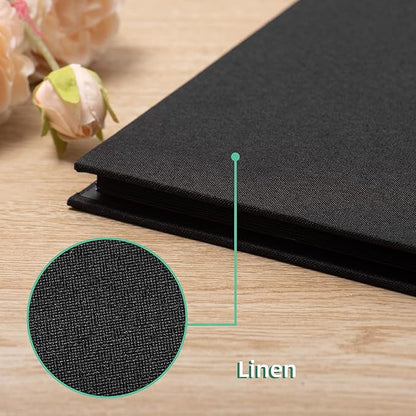 Large Photo Album Self Adhesive 4x6 8x10 10x12 13"x12.6" Scrapbook Album 12.6"x11" Inch 60 Black Sticky Pages Linen Cover Magnetic Photo Album with A Metallic Pen and DIY Stickers(Black)