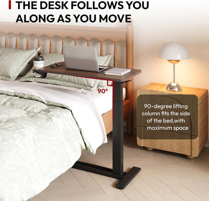 SANODESK Mobile Standing Desk with Hidden Wheels,Pneumatic Laptop Desk Rolling Computer Cart Movable Height Adjustable Small Sit Stand Desk for Home Office(27.6" W x 15.7" D, Maple)