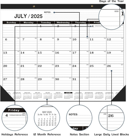 Desk Calendar 2025-2026 large 22 x17 (July 2025-December 2026) 2025-2026 Desk Calendar Large 22 x17,Classic Black Calendar 2025,Large Desktop Calendar 2026 with Plastic Cover
