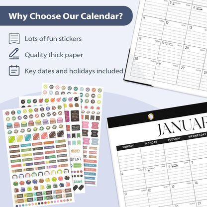 Desk Calendar 2025-2026, 18 Months (July 2025 to December 2026) - Large Size 17" x 12" Desktop/Wall Monthly Calendar with To Do List, Personal Desk Calendar Planner for Home, School, Office - Black