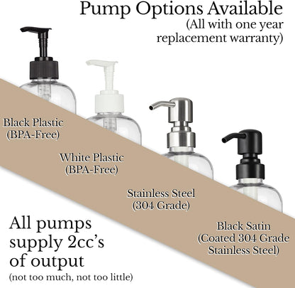 Refillable Clear PET Plastic 16 oz Hand Sanitizer Bottle with Black Plastic Pump Dispenser - Chrome Accent Waterproof Labeled Bottle