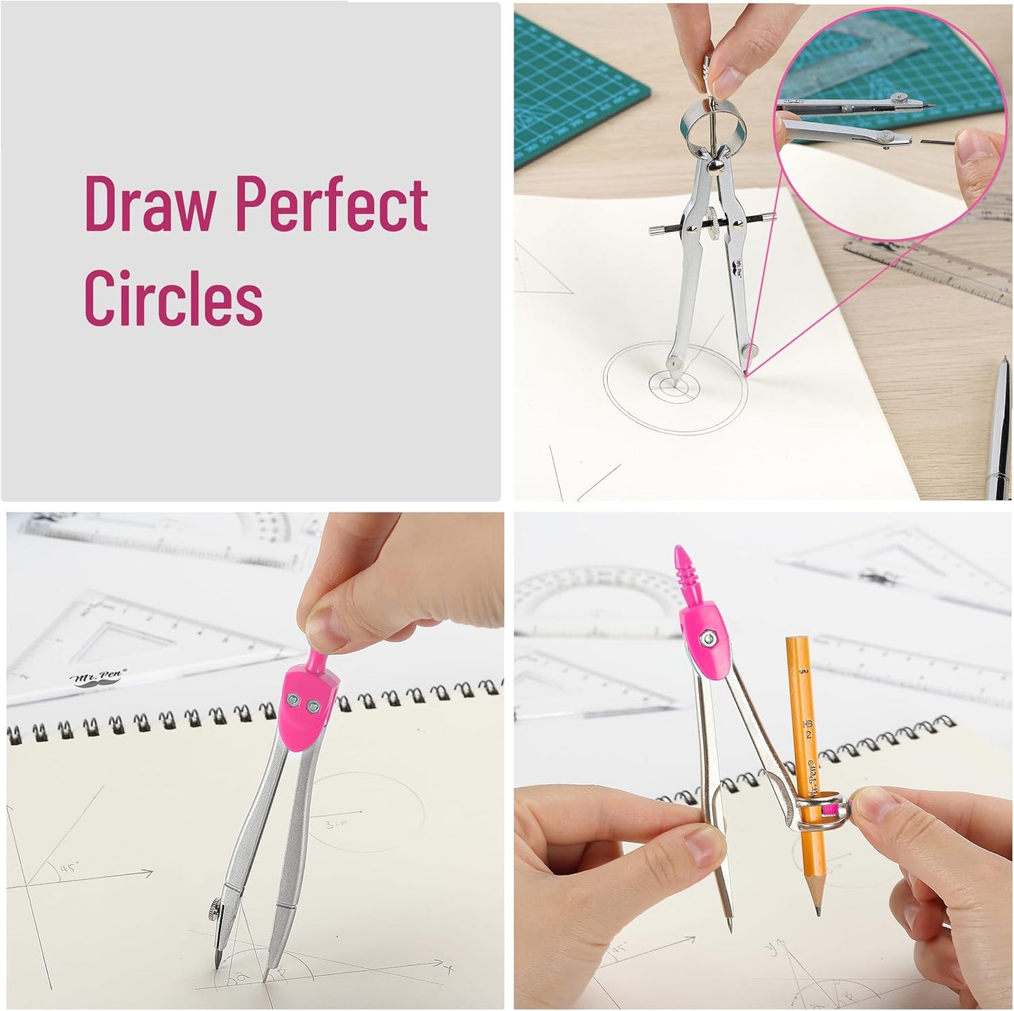 Mr. Pen- Geometry Set, 13 pcs, Compass for Geometry, Protractor Set, Geometry Kit Set with Shatterproof Storage Box, Geometry Kit, Drawing Tools, Drafting Set, Back to School Supplies