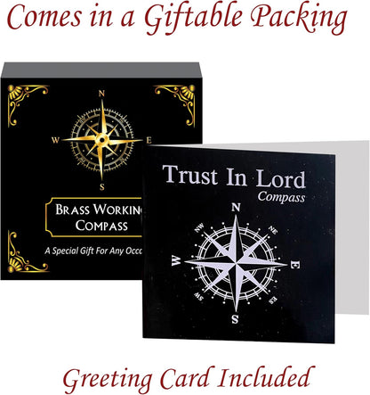 Trust in The Lord with All Your Heart -Proverbs 3: 5-6 Quote Engraved Compass with Wooden Box, Baptism Gifts for Boys, Inspirational Gifts Men, Graduation Day Gifts, First Communion Gifts