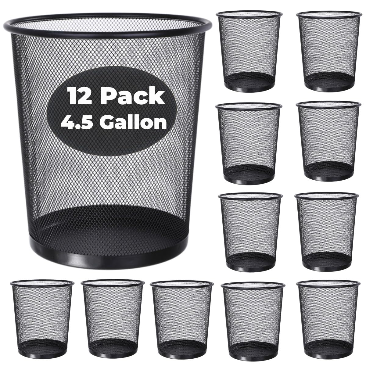 GOODSOFA 12 Pcs Mesh Trash Cans 4.5 Gallon Open Top Mesh Waste Wastebasket Lightweight Trash Bin Metal Basket Garbage Can for Kitchen Office Dorm Room Living Bedroom Under Desk Home Black