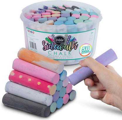 Loddie Doddie-Bucket of Sidewalk Chalk-Long lasting Non-Toxic Jumbo Sticks- Reusable Bucket for hours of fun and creativity with easy clean up! (Multi)