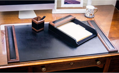 Dacasso Walnut and Leather Desk Set, 3-Piece