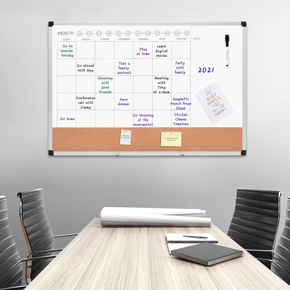 Amazon Basics 24" x 36" Monthly Whiteboard Calendar with Cork Board, Wall Mounted, Easy to Install, Silver Aluminum Frame