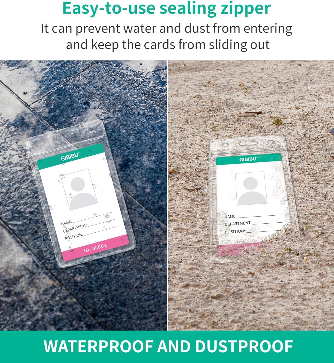 50 Pcs Vertical ID Badge Holder, Clear Plastic Card Sleeve, Nurses Work Name Tag Holders, Key Cover Protector with Waterproof Zip for Lanyard, Fits Credit Size Cards