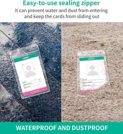 50 Pcs Vertical ID Badge Holder, Clear Plastic Card Sleeve, Nurses Work Name Tag Holders, Key Cover Protector with Waterproof Zip for Lanyard, Fits Credit Size Cards