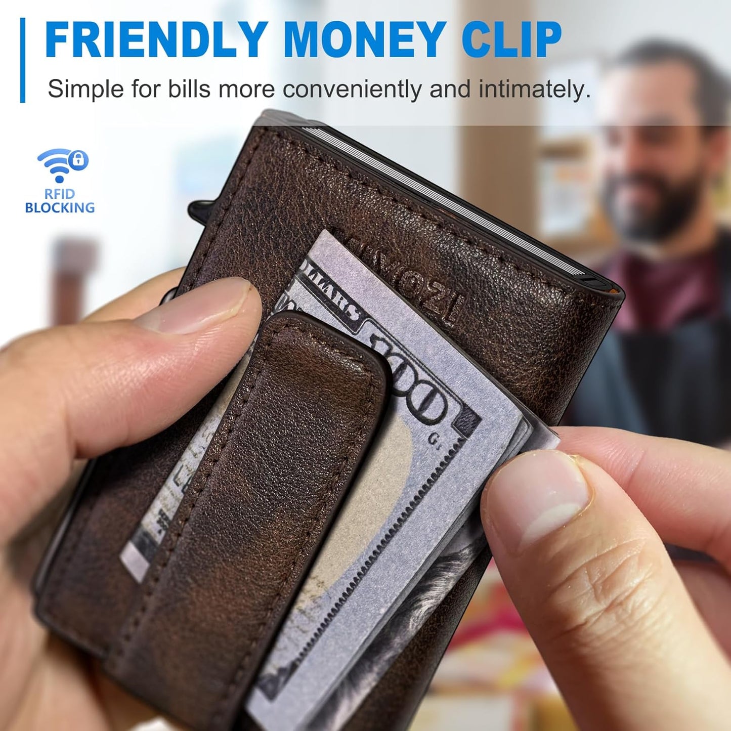 Wallet for Men with Money Clip Coins Pocket ID Window Gift Boxed,Slim Smart Front Pocket RFID Blocking Wallet Pop-up Card Holder in Magnetic Leather Flip 3.9"x 2.7"