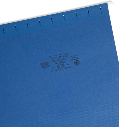 Smead Colored Hanging File Folder with Tab, 1/5-Cut Adjustable Tab, Letter Size, Navy Blue, 25 per Box (64057)