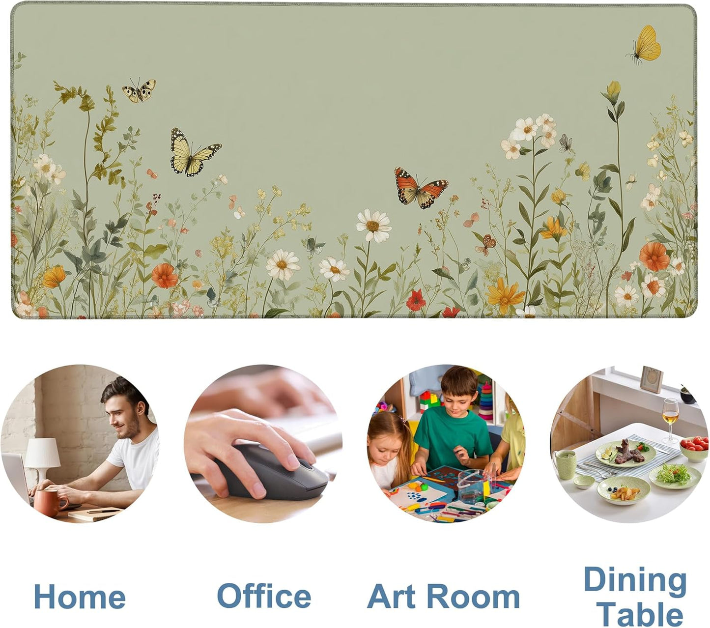 Large Mouse Pad Wildflowers Gaming Desk Pad Computer Keyboard Non-Slip Waterproof Mouse Mat with Rubber Base and Stitched Edges Entertainment Office Writing Desk Mat 35.4 x 15.7 Inches