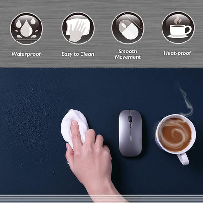 K KNODEL Desk Mat, Blotter, Dual-Sided Office Desk Pad, Waterproof Desk Mat for Desktop, Desk Blotters, PVC Leather Pad Protector (Dark Blue, 35.4" x 17")