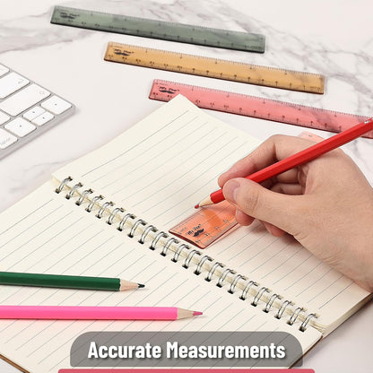 Mr. Pen- Ruler, 6 Inch, 6 Pack, Vintage Colors, Rulers for School, Clear Plastic Ruler, Back to School Supplies