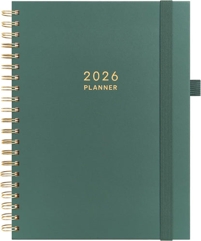 And Per Se 2026 Planner, A4 Size-Daily, Weekly & 18-Monthly Leather Hardcover Planner, Daily Schedule, Monthly Tabs, 100 GSM Thick Paper(Green)