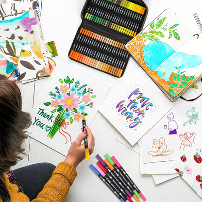 200 Colors Markers for Adult Coloring Books No Bleeding - Duo Tip Art Pens, Fine & Brush Coloring Marker for Adult Calligraphy, Illustration, Cards Drawing, Note taking Lettering, Journaling