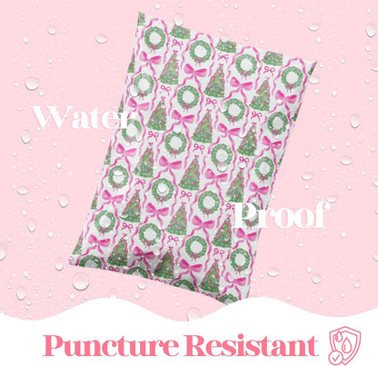 6x9 Designer Poly Mailer 100 Pack Heavy Duty Waterproof Self Seal Shipping Bags for Small Business Large Mailing Envelopes Bulk Tear Resistant Packaging Coquette Christmas Holiday Bows
