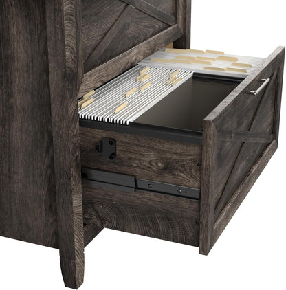 Bush Furniture Key West 2 Drawer Lateral File Cabinet in Dark Gray Hickory | Document Storage for Home Office | Accent Chest with Drawers