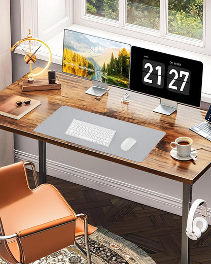 Large Desk Pad Mat - Waterproof Mouse Pad & Desk Protector, Non-Slip XL PU Leather Gaming Mat for Keyboard/Mouse, Stitched Edge with Ergonomic Support, 47"x17" (Light Grey)