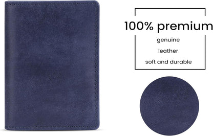 Premium Leather Card Wallet, RFID Blocking Expandable Business Card Case, Bifold Card Holder for Men and Women, Men's Purse, Wallet for Men (Business Card Wallet, Blue)