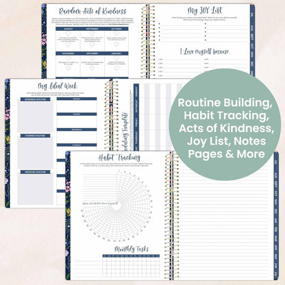 bloom daily planners 2025-2026 (8.5" x 11") Academic Year Day Planner (July 2025 - July 2026) - Weekly & Monthly Dated Agenda Organizer with Stickers & Tabs - Garden Party, Navy