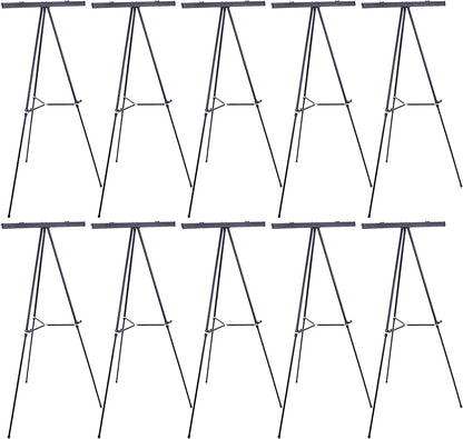 U.S. Art Supply 66" High Boardroom Black Aluminum Flip Chart Easel & Presentation Stand (10 Pack) - Adjustable Floor/Tabletop, Portable Tripod, Holds 25 lbs., for Chart Paper, Poster Boards, & Pads