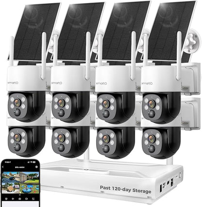 XMARTO 100% Wire-Free Solar PTZ Home Security Camera System Wireless, 8-Set 2K 4MP QHD CCTV Camera Kit with 4K 10CH Expandable WiFi NVR and Past 90-Day Video Storage, All-Weather Solar Charge