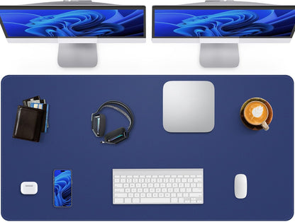 Extra Large Desk Pad Mat - Waterproof Mouse Pad & Desk Protector, Non-Slip XXL PU Leather Gaming Mat for Keyboard/Mouse, Stitched Edge with Ergonomic Support, 47.2"x23.6" (Blue)