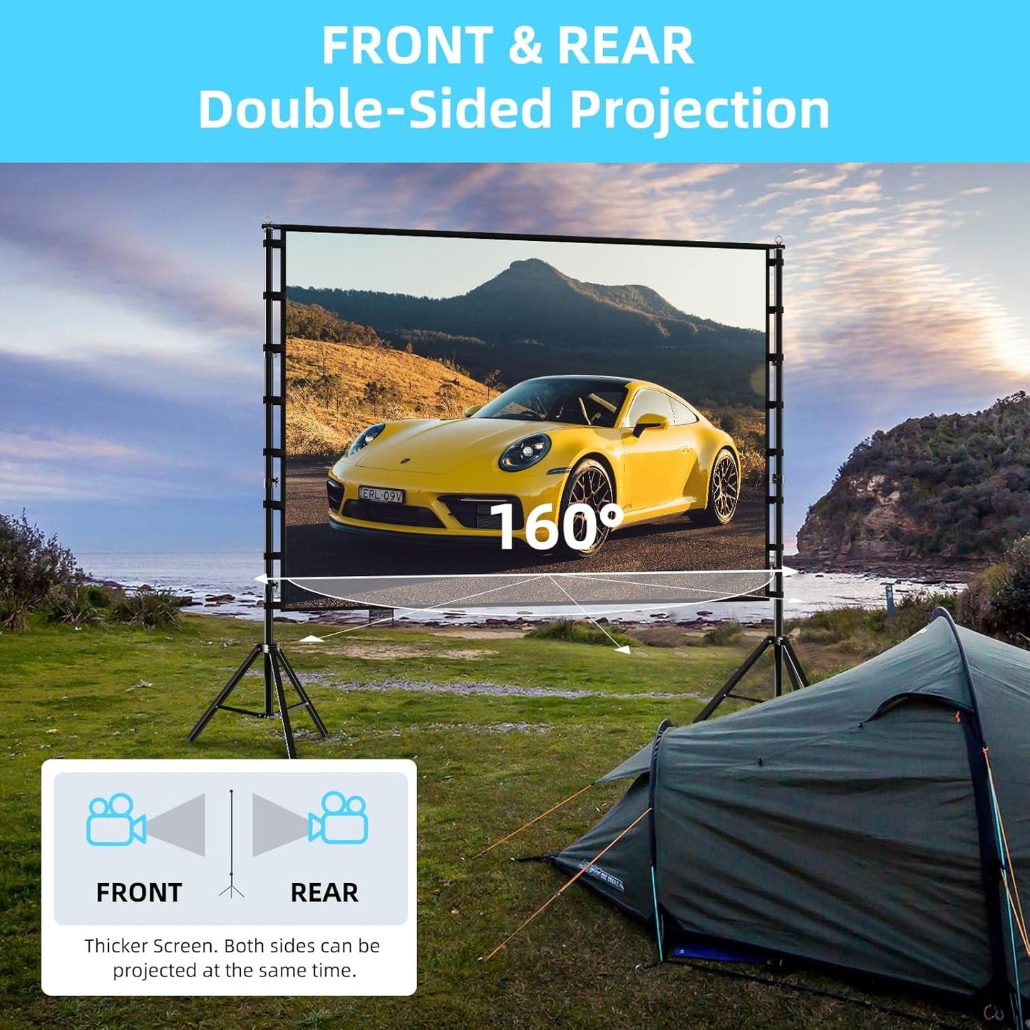 TOWOND Projector Screen and Stand, 180 inch Outdoor Projector Screen 15 FT Large Projection Screen, Portable 16:9 4K HD Rear Front Movie Screen with Carry Bag Wrinkle-Free Design for Backyard Theater
