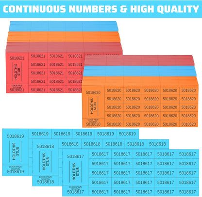Kosiz 2000 Sheets Raffle Ticket 25 Bid Chinese Auction Tickets Tricky Tray Basket Raffle Sheets for Back to School Class Rewards Carnival Door Prizes Events(Red, Orange, Lake Blue)