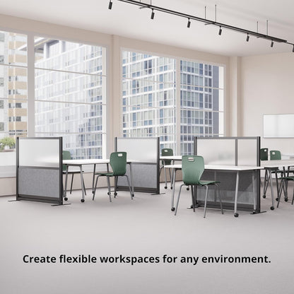Stand Up Desk Store Workflow Modular Wall | 70'' x 70'' Wall | Expandable Partition Room Divider with Rearrangeable Frosted Acrylic, Sound Absorbent and Whiteboard Wide Panels (Black Frame)
