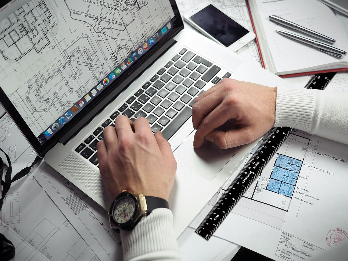 Metal Ruler Kit 12 Inch and 6 Inch, Stainless Steel Rulers with Centimeters, Millimeters, Inches and Conversion Table for Office and School, Easy to Read Metric Rule Set, 2 Pack