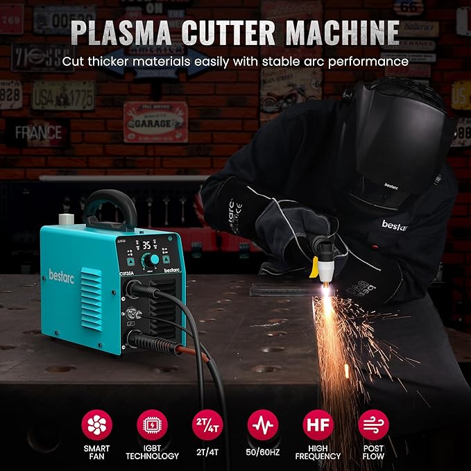 bestarc Plasma Cutter, 35Amps 110V Plasma Cutter Machine, IGBT Inverter bestarc Plasma Cutting Machine, 1/4" Clean Cut 1/2" Max Cut, Post Flow, 2T/4T for Beginners DIY