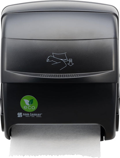 San Jamar Ecologic Integra Recycled Plastic Level Paper Towel Dispenser, Universal Roll Capacity, Wall Mounted Dispenser with Zero Waste for Home and Business Universal, Black